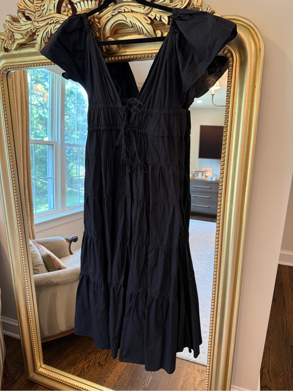 Sleeveless V-Neck Tiered Maxi Dress - Black